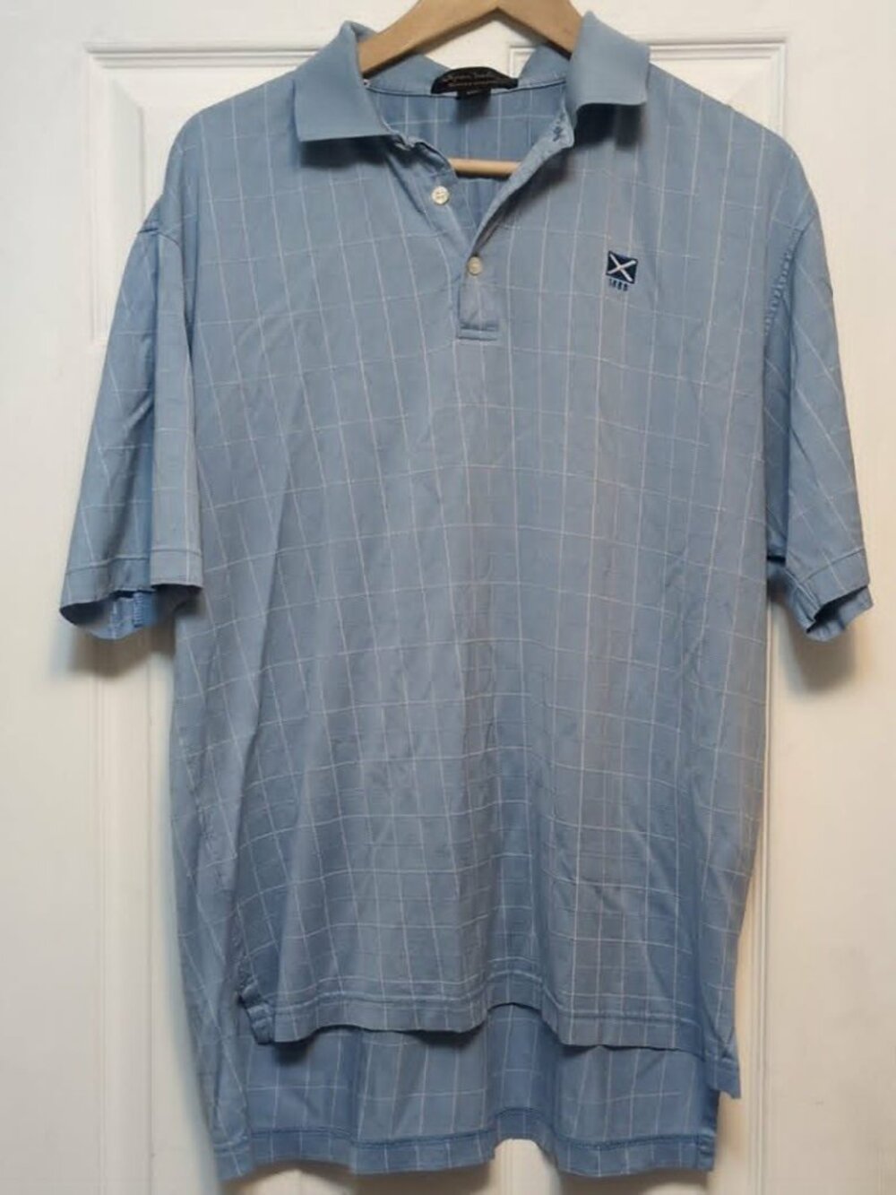 Byron Nelson Eleven Straight Blue Grid Pattern Polo Golf Shirt Sz M 100% Cotton